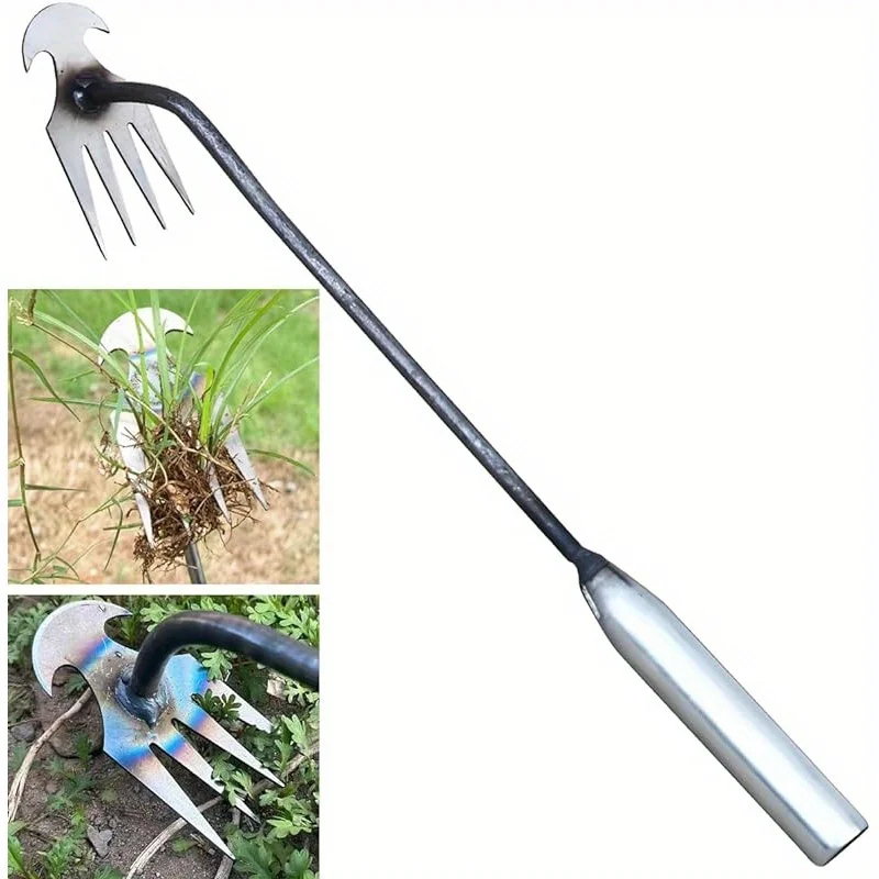 Metal Weed Puller 1pc 4-Prong Curved Design Garden Weeding and Soil Turning Tool weed puller,hand weeder,weed puller tool,portable weeder