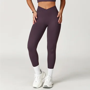 Leggings da yoga Leggings da fitness senza cuciture da donna Pantaloni da ciclismo da corsa Vita incrociata Testa Legging sportivo Vita alta Allenamento da palestra attillato