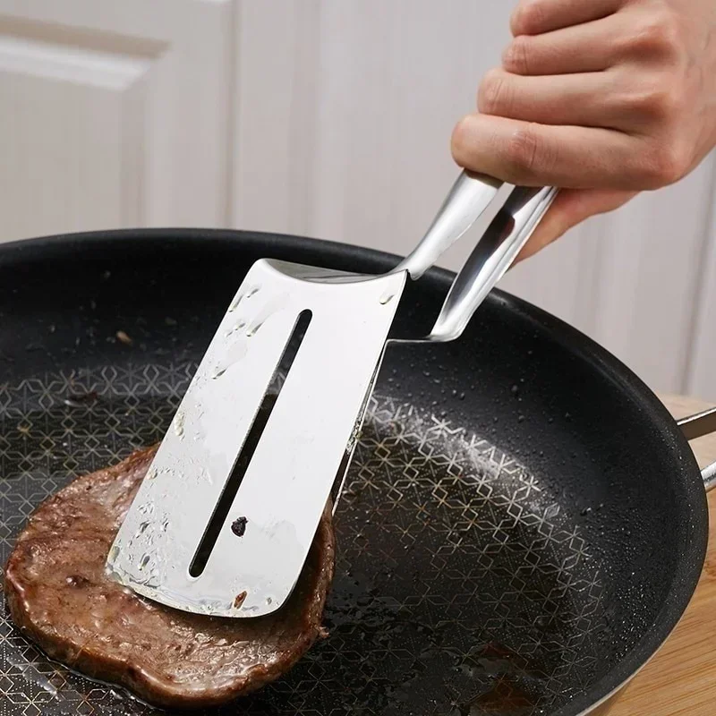 Kitchen Portable Tools Stainless Steel Frying Spatula Kitchenware Pizza Steak Barbecue Clip Pancakes Fried Fish Clamp Accessory