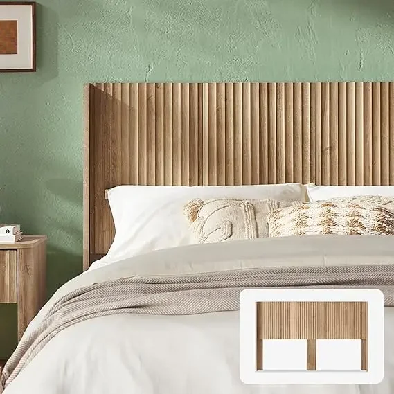 Wood Headboard, Modern Farmhouse, Boho, Wall Mount, Fluted Panel, Wingback Design