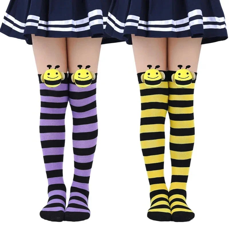Halloween Knee High Socks Cosplay Striped Stockings for Halloween Girls Bee Costume 7-12Years children socks