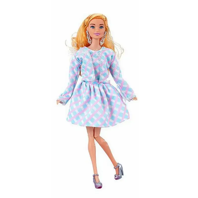Fashion Pink Blue Plaid 1/6 Doll Clothes For Barbie Accessories For Barbie Dress 11.5