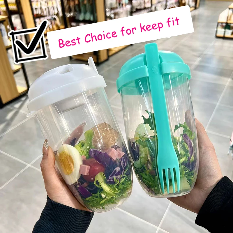 Description Picture 4 of itemPortable Breakfast Cups Cereal Nut Yogurt Salad Cup Container Set with Fork Sauce Cup Bottle Food Storage Bento Box Lunch Box