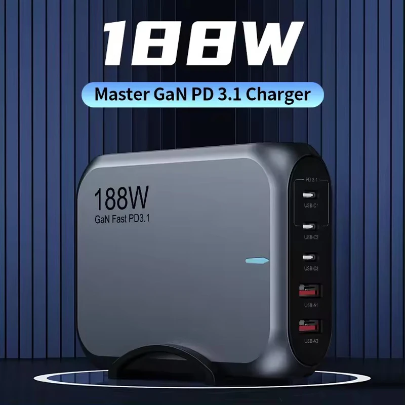 

188W GaN Charger PD3.1 140W 100W USB C Wall Charger QC5 PPS 65W Super Fast Charging for MacBook Pro/Air M2 iPhone 15 14 Galaxy