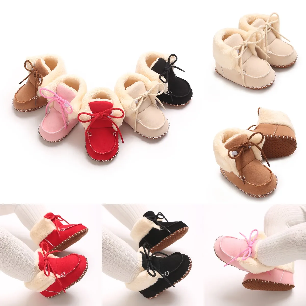 5Colors Autumn Winter Boots Baby Girl Boys Winter Warm Shoes Solid Fashion Toddler Lace First Walkers Kid Shoes 0-18M 1
