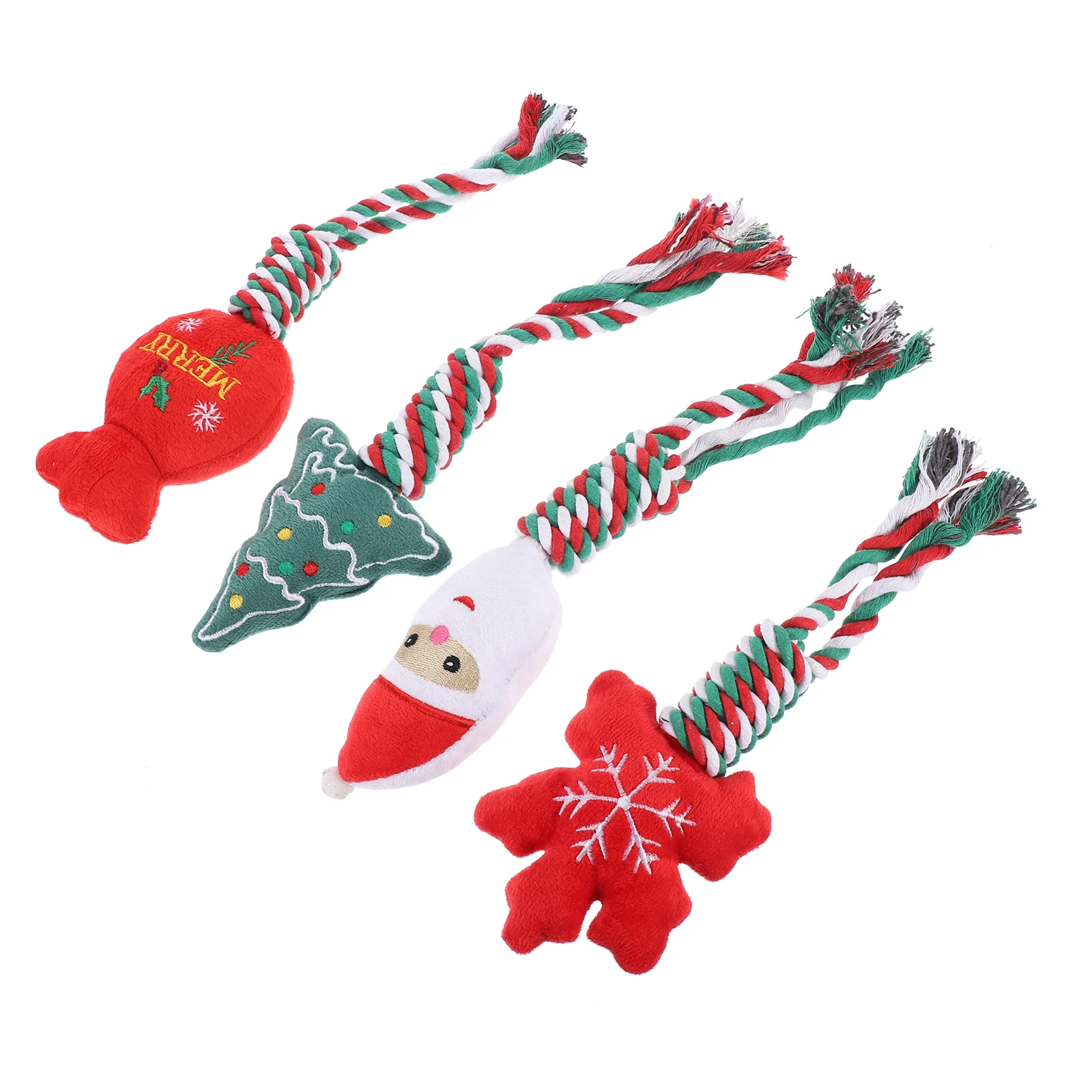 

Tug of War Dog Toy Training Chewing Molar Teeth Cleaning Cotton Rope Knot Christmas Series Plush Toys Tree Lovely Puppy