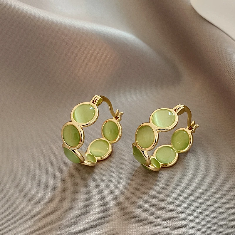 2025 New Design Sense White and Green Opals Round Hoop Earrings for Women‘s Korean Fashion Jewelry Luxury Shiny Accessories - Image 5