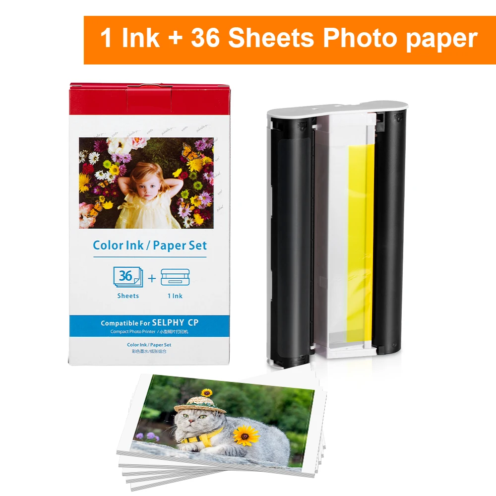 Wonfoucs Ink & Paper Set For Canon Selphy CP1300/CP1500 – 3 Color Ink Cartridges + 108 Sheets 4x6 Glossy Photo Paper
