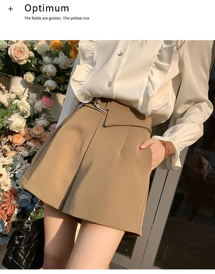 Women 2022 Summer High Waist Shorts Female Wide Leg Loose A-line Shorts Office Lady Elegant Casual Suit Shorts Feminino C27 womens clothing