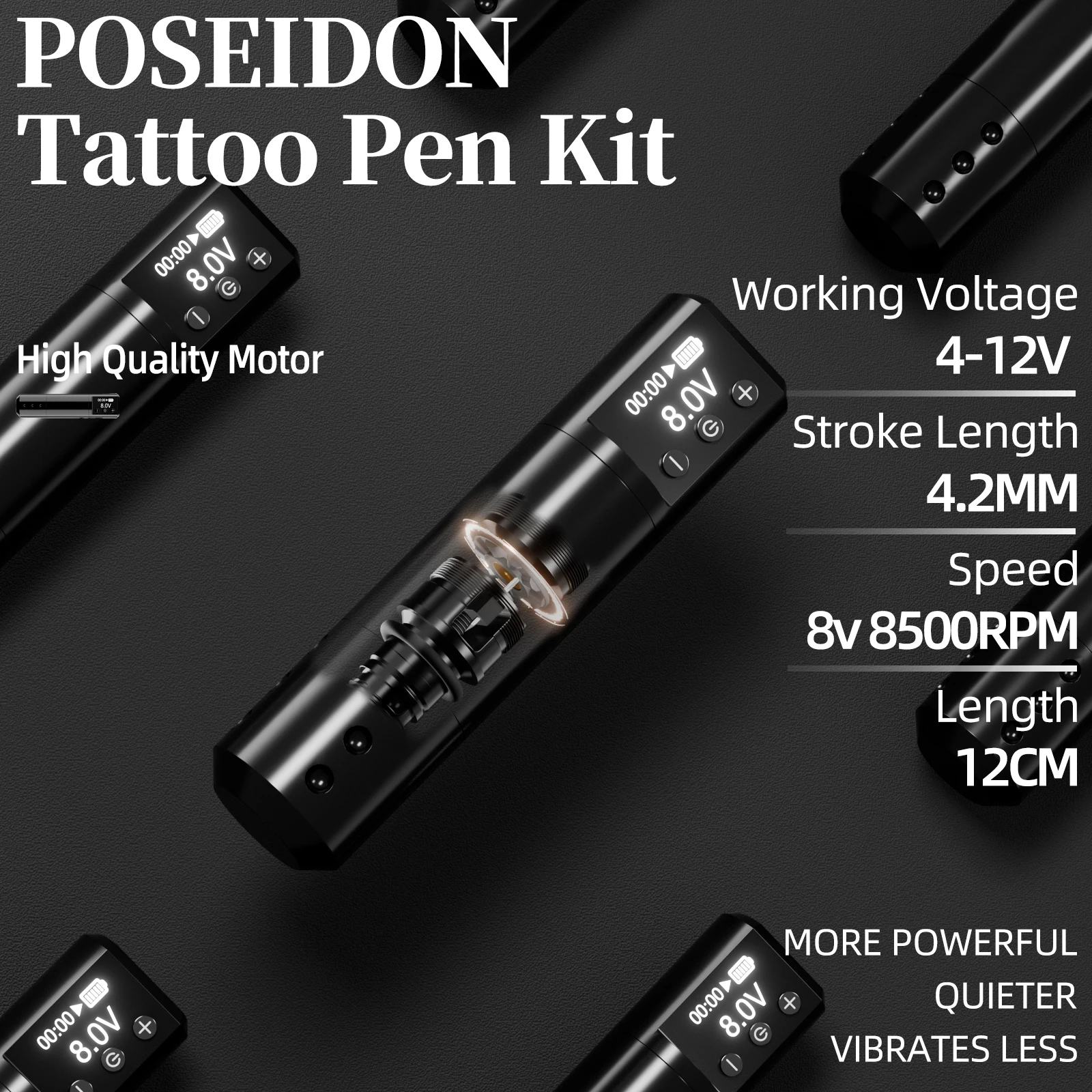 POSEIDON Tattoo Pen Kit Rotary Wireless Tattoo Machine Kit Coreless Motor High Quality Tattoo Gun Kit for Tattoo Artist 2