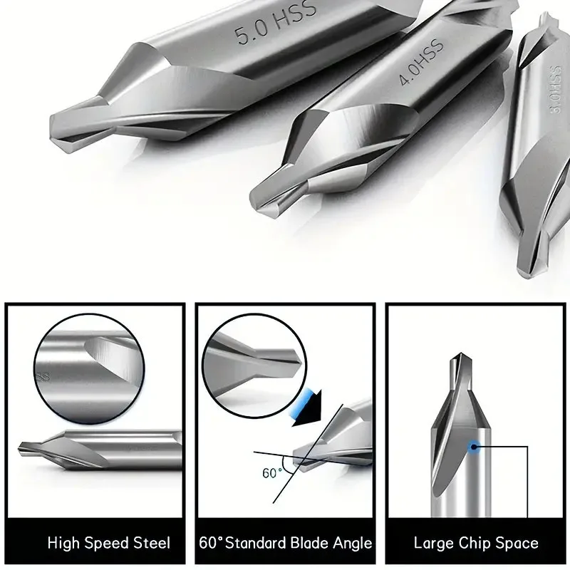 7 Pièces Foret à Centrer Foret à Deux Extrémités 60 Degrés, Foret A Centrer, Forets à Centrer HSS,Outils De Perçage Pour Tournage Et Travail Du Métal, Tailles Variées 1,0 Mm à 5,0