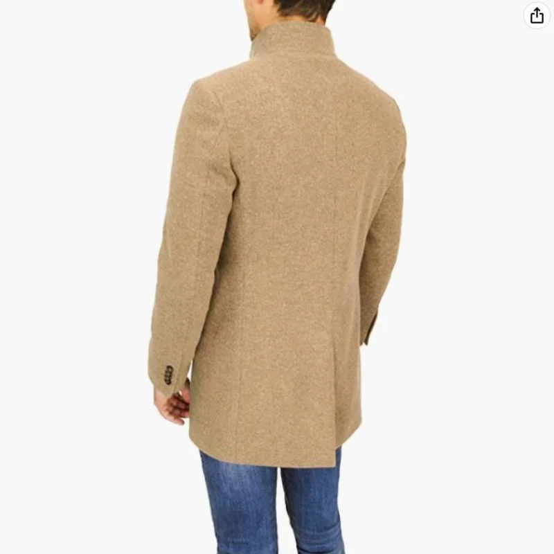 Elegant Slim Jackets Man Matching Windbreaker Solid Color Wool and Blends Mid-length Trench Coat Long Sleeve Men's Jacket
