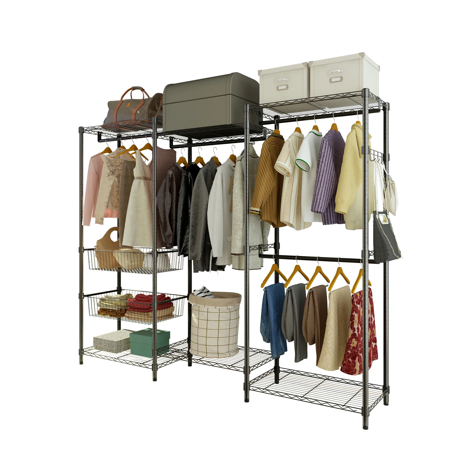 [Flash Sale]Closet System Organizer White With Sliding Baskets-Black[US-Stock] images - 6