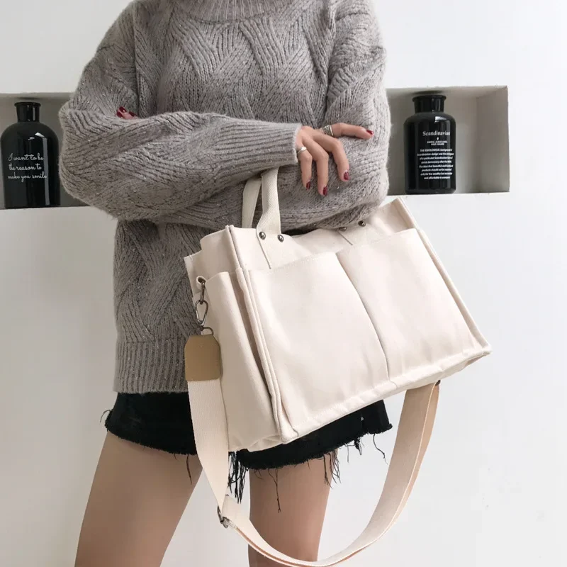 

Холщовая Сумка-тоут для женщин, повседневный вместительный саквояж кросс-боди, сумочка на плечо с широким ремешком