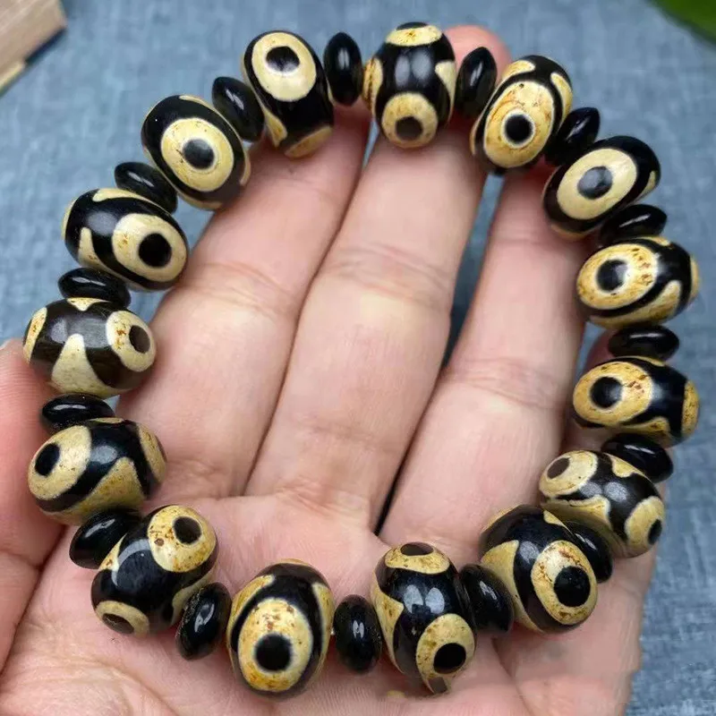 

Natural Tibetan Agate Yellow Three Eye Abacus Beads Bracelet, Men's and Women's National Style Versatile Bracelet