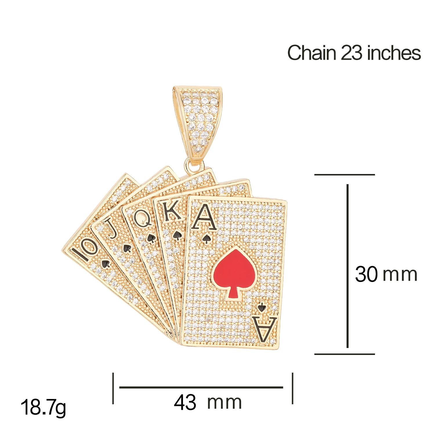 

Hiphop Iced Out Playing Card Straight Flush Pendant Men's PokerAccessories Rock Rap Jewelry