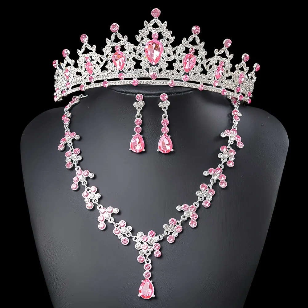 Fashionable and Elegant Bridal Accessories 3-Piece Set Wedding Crown Headpiece Necklace Earrings Wedding Dress Accessories - 5