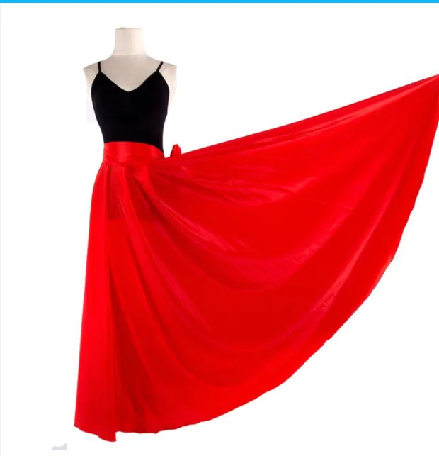 1pcs/lot chinese folk dance long skirt lady solid satin dancing skirt