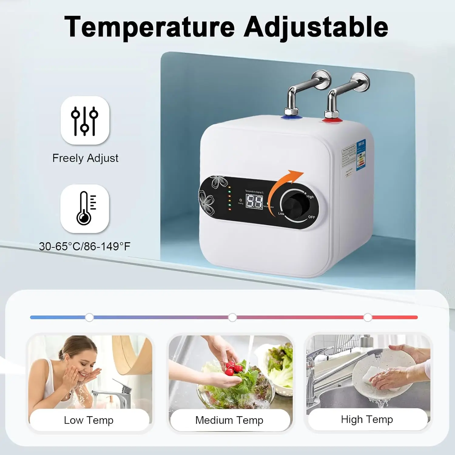 2갤런 미니 전기 언더싱크 온수기 110V/220V 1500W 즉시 사용 가능한 순간 온수기 (욕실, RV, 캐비닛용)