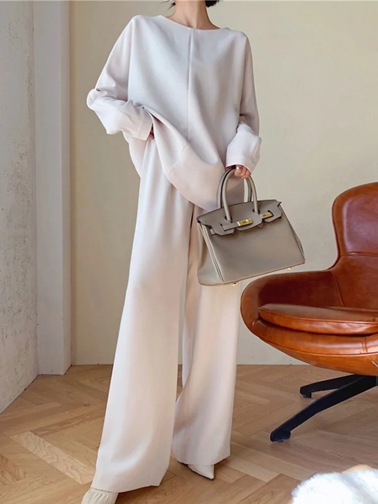 ECR Temperament Solid Pants For Women High Waist Elastic Minimalist Casual Loose Wide Leg Trousers Female Fashion Clothing New
