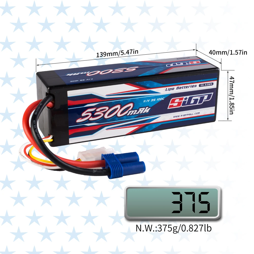 SIGP 3S 11.1V 5300mAh Lipo Battery 100C Hard Case met Deans EC5 Plug voor RC Car Truck Boot Vehicles Tank Buggy Racing Hobby 4