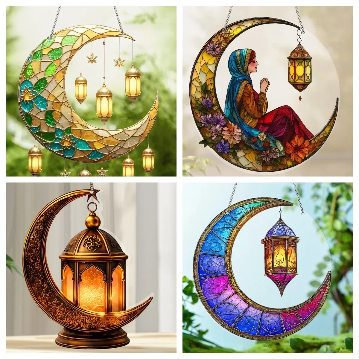 1pcs 2D Acrylic Ramadan Window Door Sign Hanging Decoration-Eid Mubarak & Happy Mawlid Al Nabi  Ramadan Festival Decoration 2