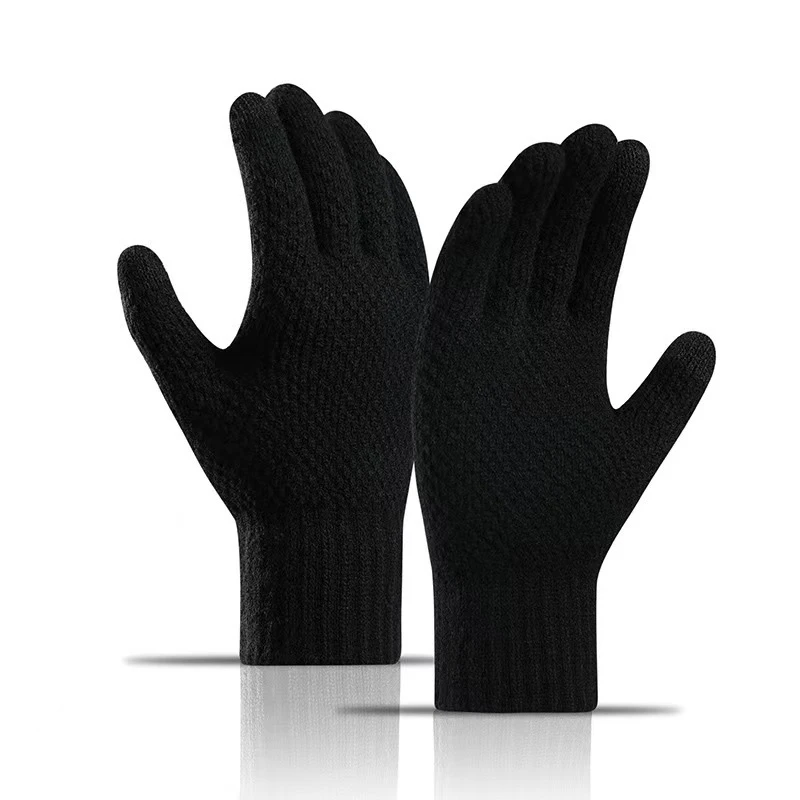 

1 pair Knitted Woolen Gloves Men'S Winter Warmth Thickened Velvet Touch Screen Gloves Outdoor Travel Gloves