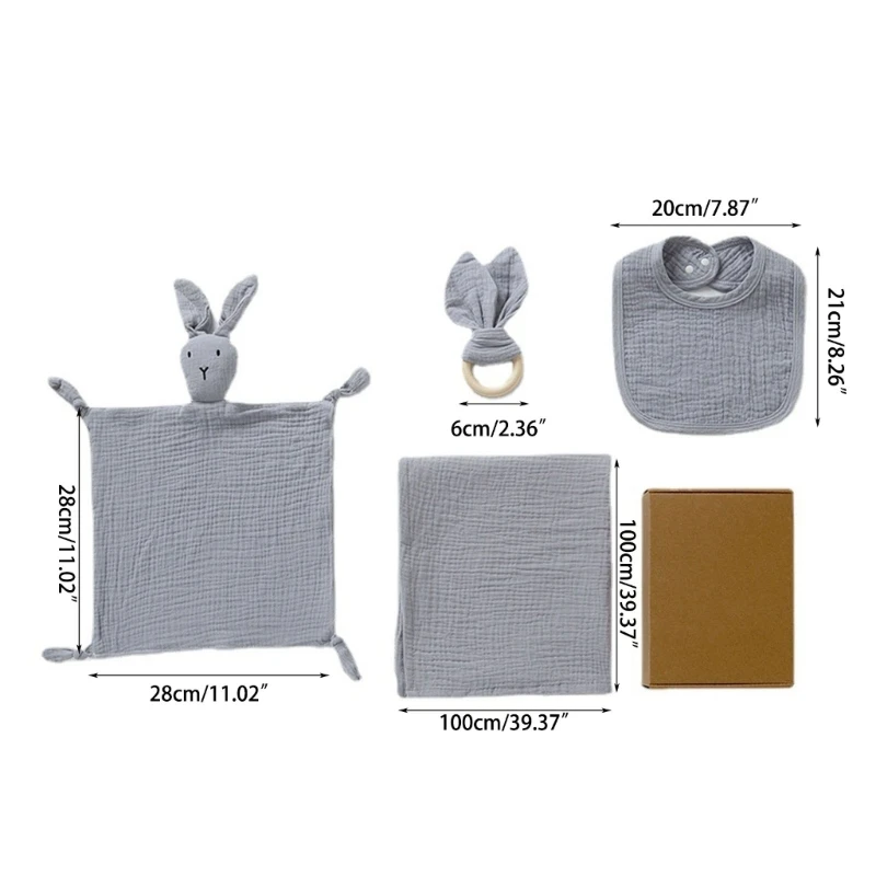 5 Pcs Square Wash Facecloth Infants Feeding Bib Appease Towel Hair Brush Rattle Baby Teether Toy Shower Gift