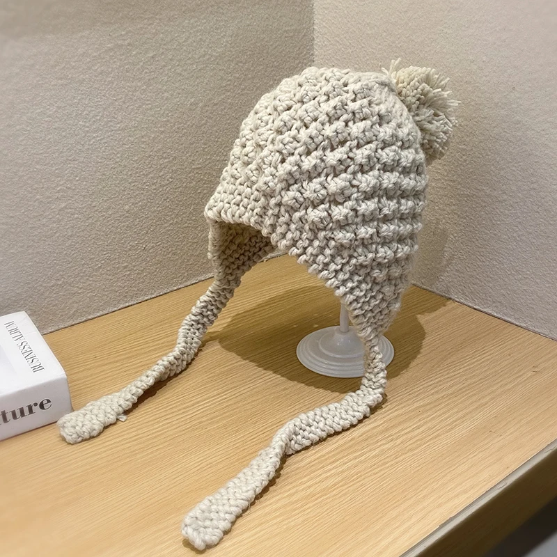 

Шерстяная шапка, детская теплая вязаная шапка на осень и зиму, милые Модные Винтажные однотонные шапки с защитой для ушей, шапки Lei Feng