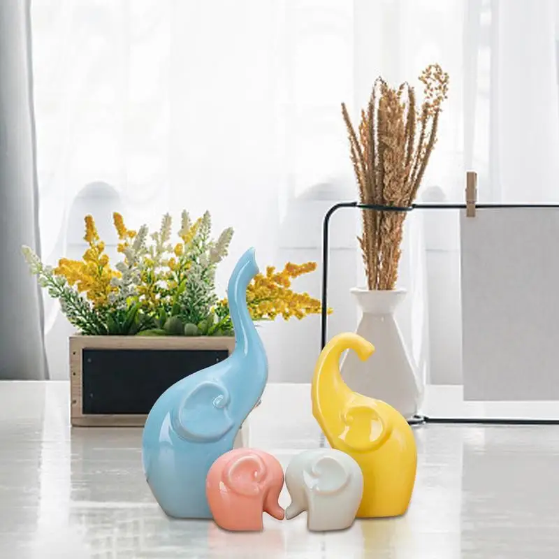 

Creative Ceramic Elephant Ornaments Home Porcelain Sculptures Decor Cute Tabletop Elephant Family Figurines Home Decorations