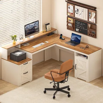 Farmhouse L-Shaped Executive Desk with Power Outlets 1