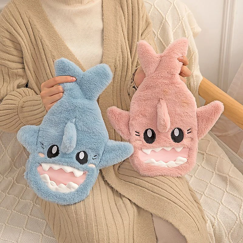Winter Shark Hot Water Bottle Bag Girls Cute Plush Hand Warmer Heat Pack Warm Belly Instant Hot Pack