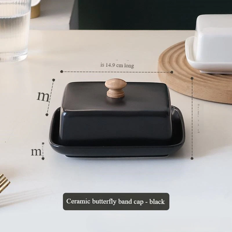 Porcelain Butter Holder For Countertop With Lid Ceramic Mantequillero Fridge Use Wide Butter Making Supplieswhite / black