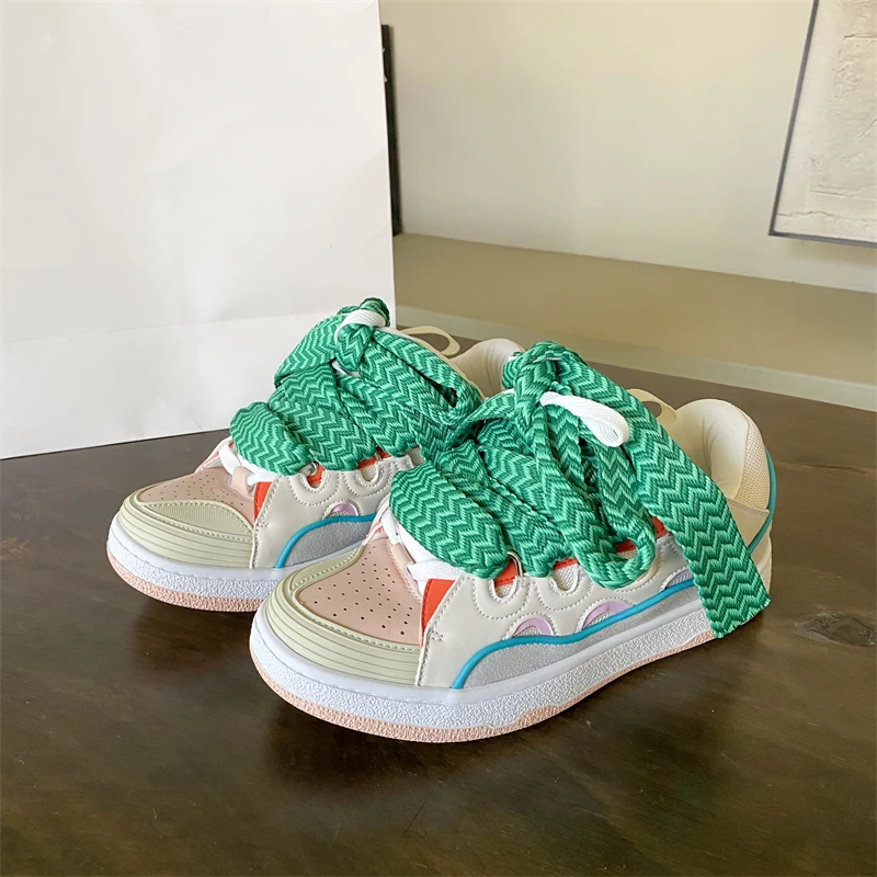 Thick-Soled Dad Shoes Men/women 2025 Summer Autumn Lace Up Clunky Sneaker Casual Skateboard Shoes Mixed Color Sport Shoes 6