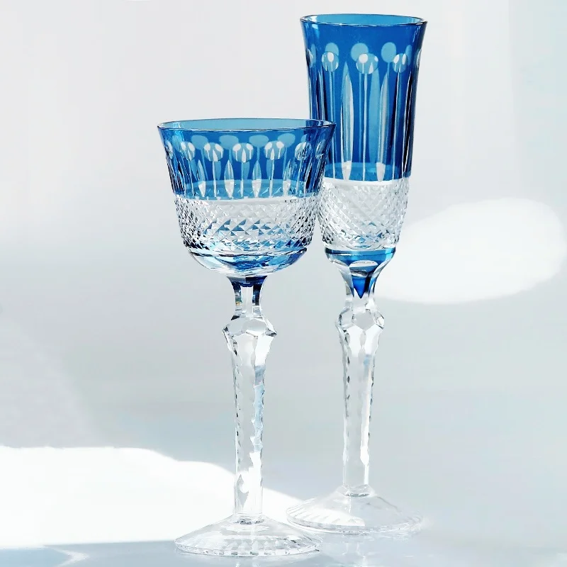 Handcraft Lotus Multi Colored Hock Wine Glasses Hand Cut Red Champagne Flute Blue Edo Kiriko&lsquo;s Highball Cocktail Whiskey Glass