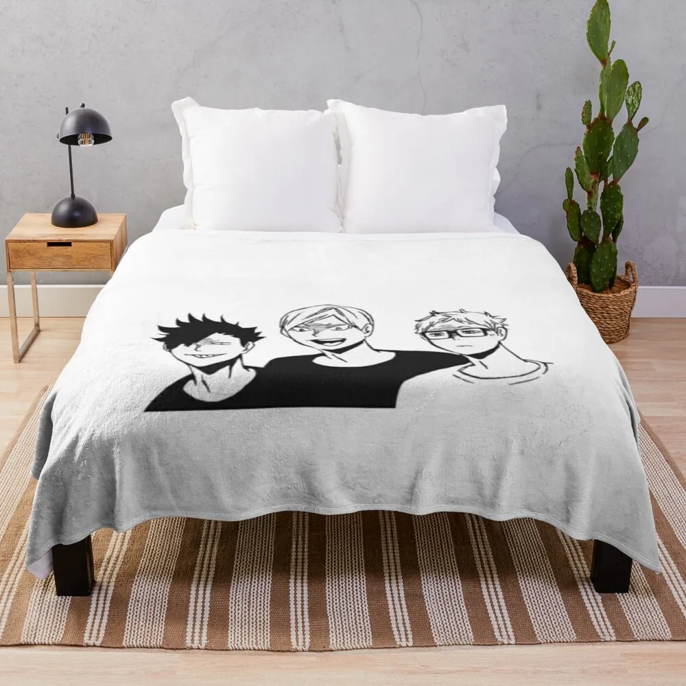 

Haikyuu: Kuroo, Lev, and Tsukki Throw Blanket Sofas Thins Furry Blankets