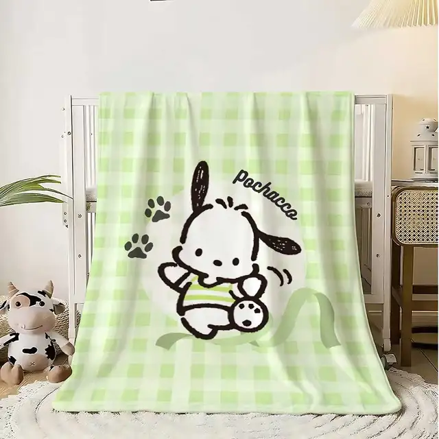 Kawaii vert Pochacco couvertures poilues pour lit couverture 150 cm X 200 cm intérieur de la maison literie de luxe moelleux Plaid canapé jeter genou sieste 1