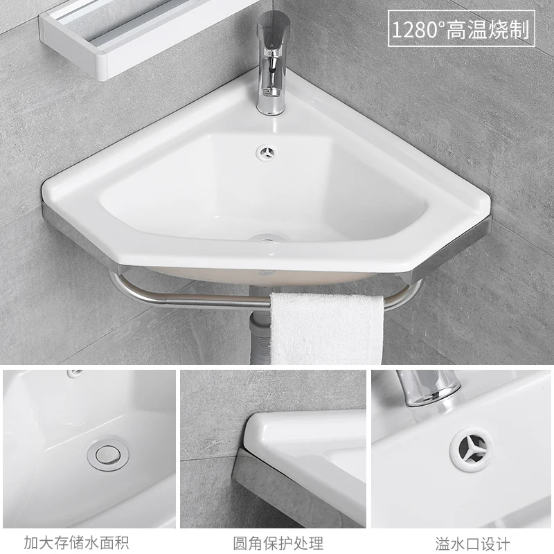 

Bathroom corner basin hanging basin sink small mini apartment wall-mounted ceramic triangle washbasin