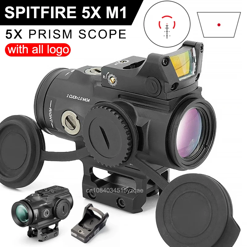

SPITFIRE GEN II 5X Prism Scope&GRACE M1 3 MOA Red/Green Dot Sight AR-BDC4 Reticle Hunting Rifle Magnifier Picatinny Rail Mount