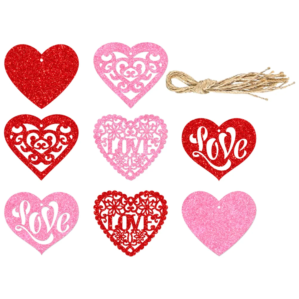

8 Pcs Heart-Shaped Ornaments Xmas Gift Tags Paper Hanging Valentine's Day Pendant Multifunction Wedding Decoration Cards
