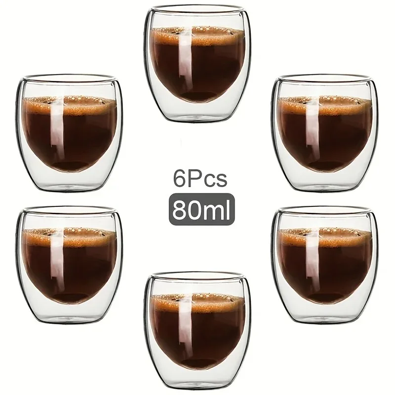 

2/4/6PC 80ML/250ML/350ML/450ML Double Wall Glass Mug Heat Insulation Clear Tea Drink Cup Mini Whisky Glasses Espresso Coffee Cup