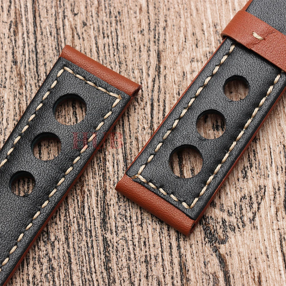 Vintage Genuine Leather Watchband Bracelet - Black, Blue, and Brown