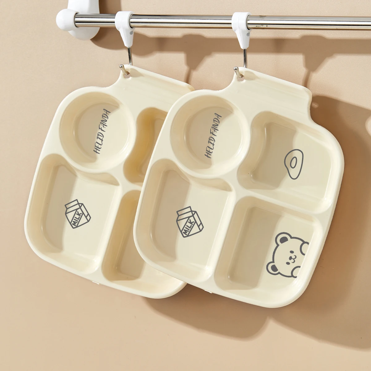 WORTHBUY Plastic Food Storage Tray With Handle Reusable Serving Trays 4 Compartments Fruit Dessert Trays Plate Kitchen Storage 6