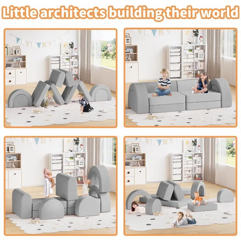 Kids Couch, Modular Kids Play Couch, Fold Out Toddler Couch Building Convertible Kids Floor Sofa and Foam Couch 6