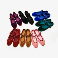 Gray Mary Jeans Flats Shoes Women Round Toe Hand Stitch Velvet Cloth Shoes Ladies Casual Soft Comfortable Ballet Shoes Loafers - Image 4