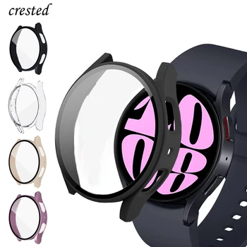 삼성에 적합한 갤럭시 워치 6 PC 케이스 및 유리 보호 액세서리, 40mm 44mm, 통합 쉘 프레임 범퍼, 갤럭시 워치 4 5 커버
