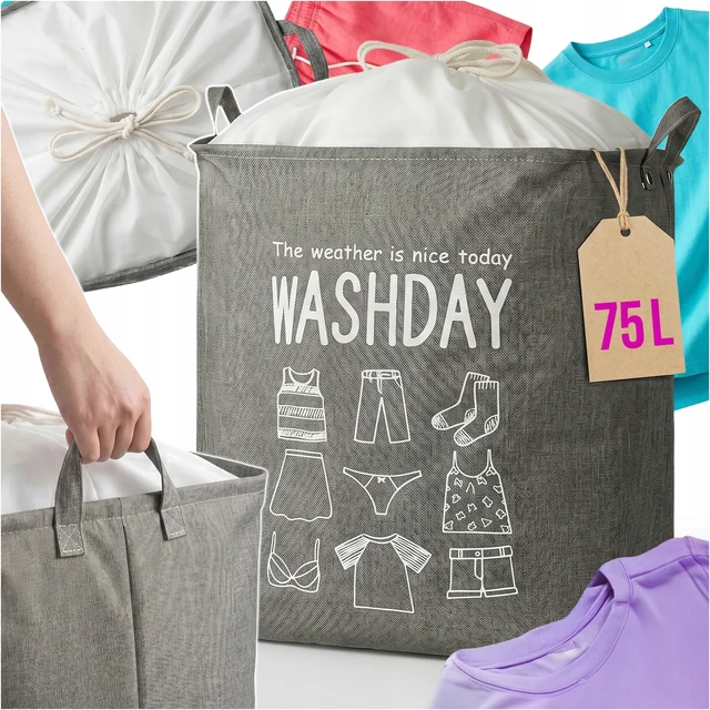 Fabric Laundry Basket 75L, Large Bathroom Hamper Bag, Foldable Dirty Clothes Storage Organizer with Handles, Waterproof Non Woven Bag for Bedroom Laundry Room Bathroom, Portable Collapsible Home Storage Bin, Space Saving Multi Purpose 1