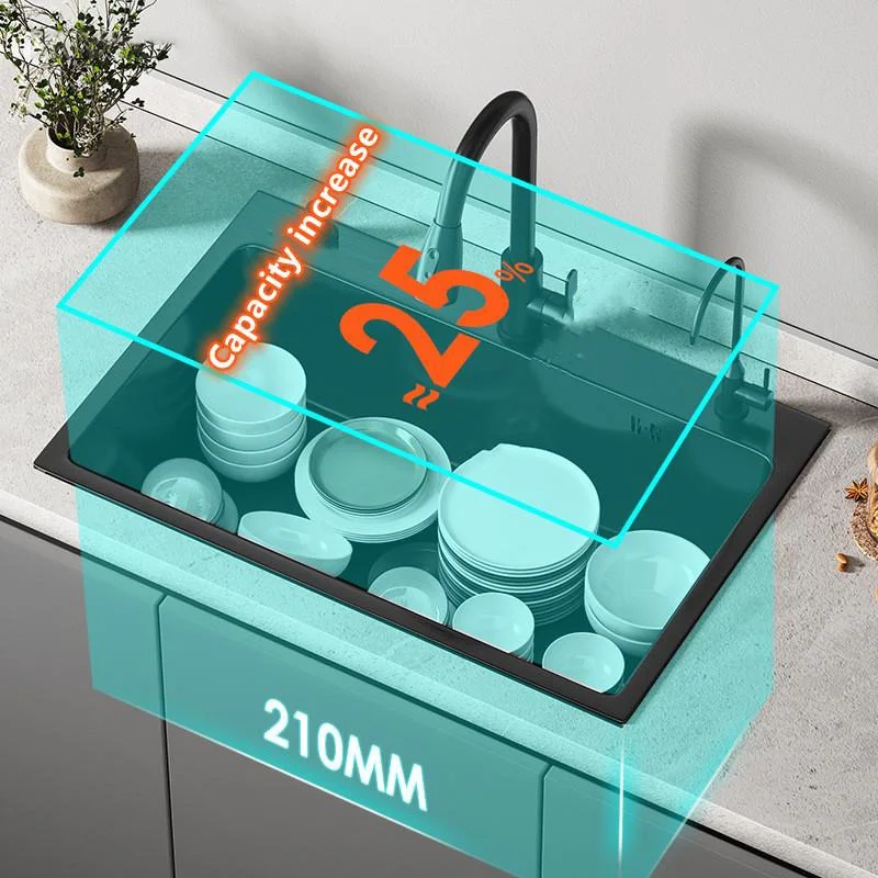 Nano Stainless Steel Kitchen Sink Matte Square Kitchen Accessories High-Quality Large Single Bowl Wash Basin Faucets