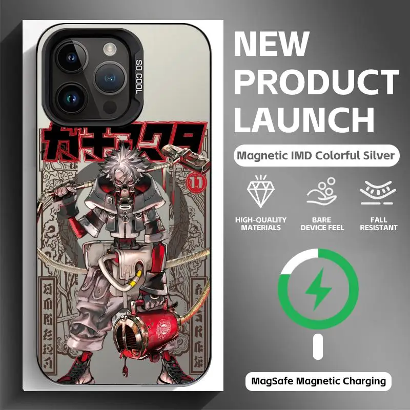 Black Magnetic Anime Phone Case with Colorful Silver Design