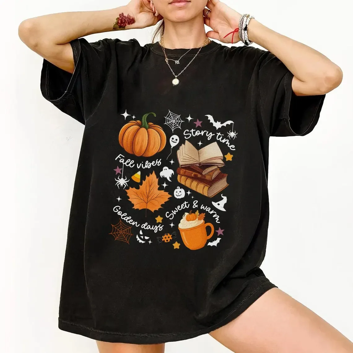 Gemütliches Saison-Shirt, Buchliebhaber-Herbstgeschenk, Damen-Kürbis-Saison-Shirt, süßes Kürbis-Shirt, Herbst-Blatt-Shirt